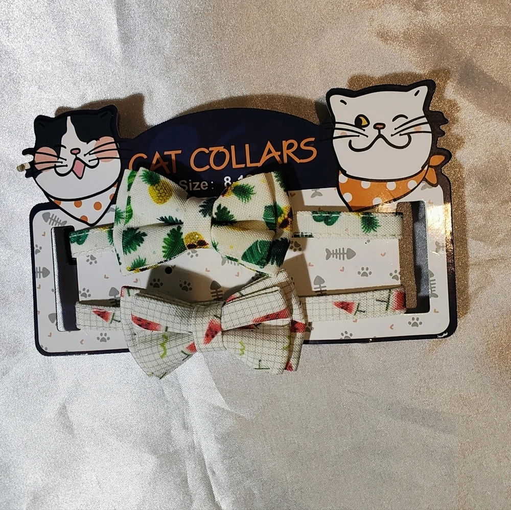 Set with Green Pineapple and Patterned Bows - Cat Accessories